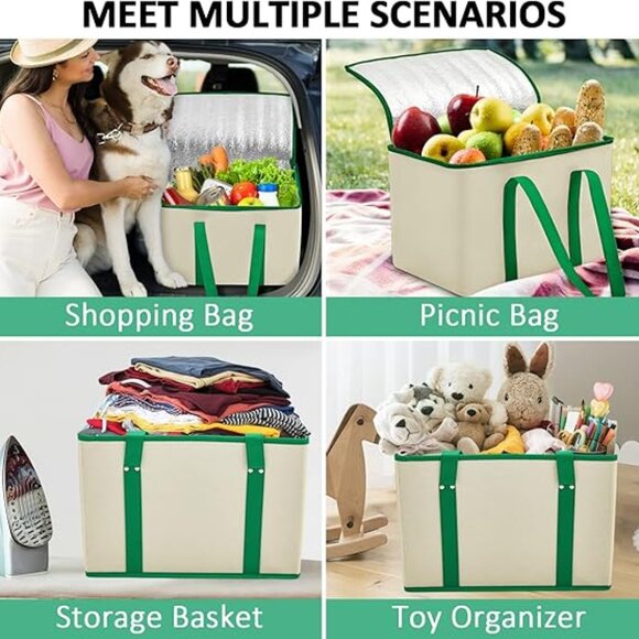 3Pack Reusable Grocery Bags w/ Reinforced Bottom & Handles(1-Tote + 2-Insulated) - Picture 5 of 13